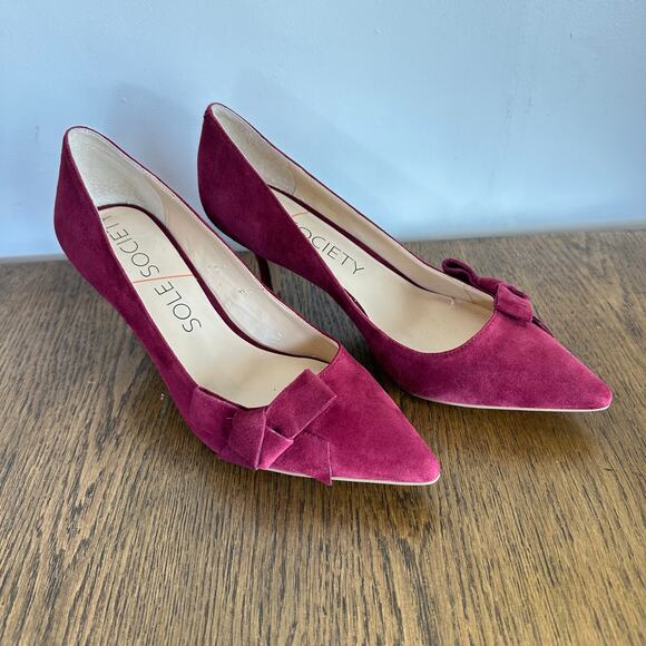 SOLE SOCIETY Red Burgundy‎ Suede Bow Pumps Woman’s 9 B - Picture 2 of 12
